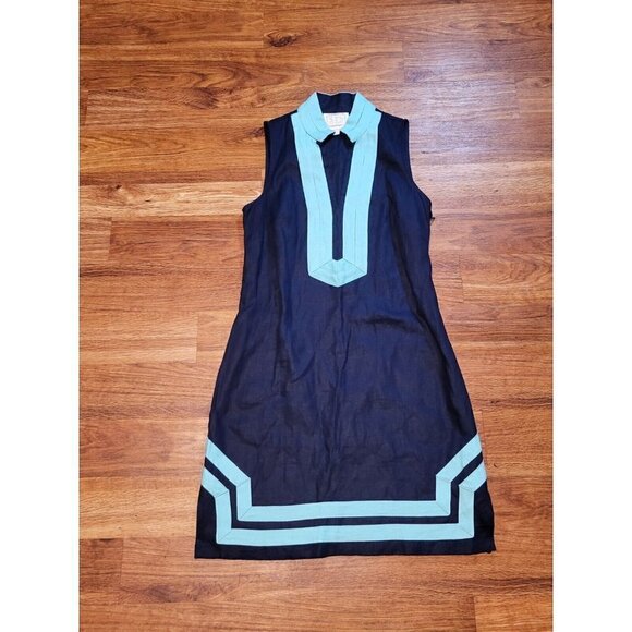 STS SAIL TO SABLE Light Blue‎ Navy Sleeveless Linen Mini Dress Large XS Unlined - Picture 1 of 5